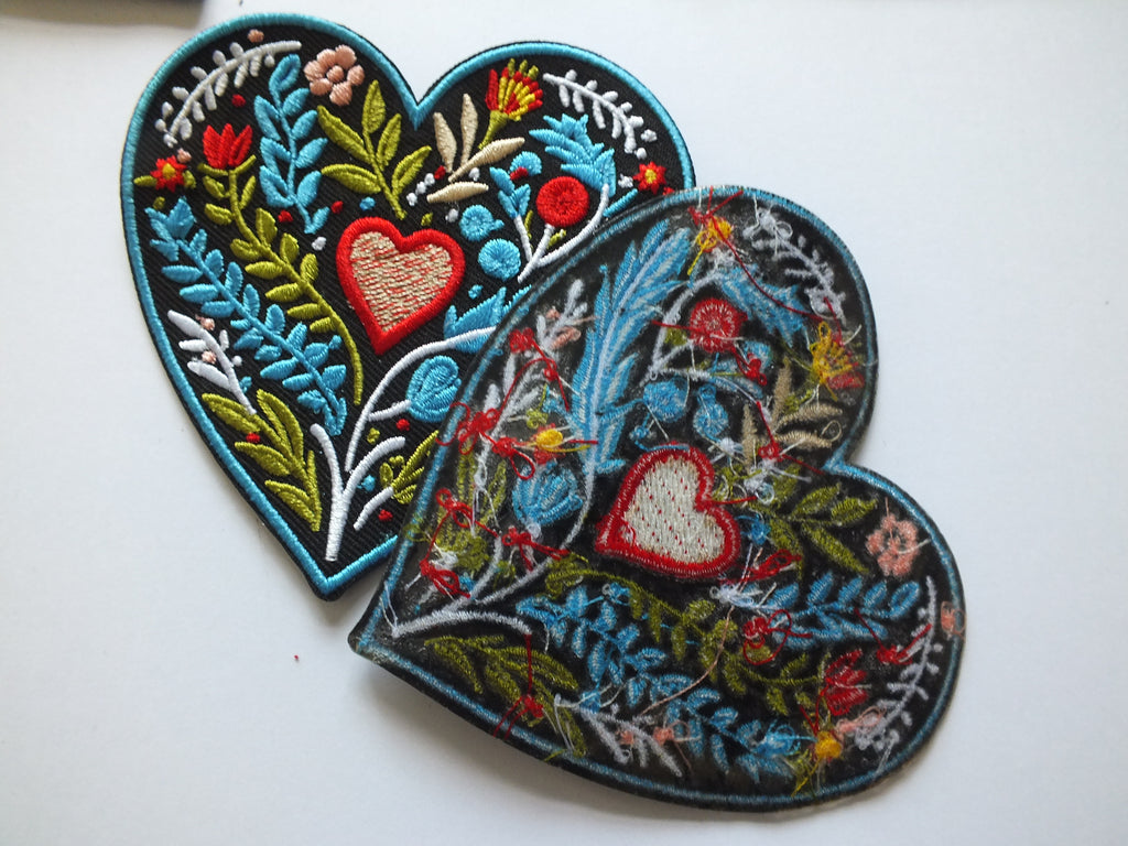 Embroidered Botanical Patch Personalized Floral Gifts for Mom Custom Heart Iron On Patch Large Sew On Flower Patches Love Heart Fabric