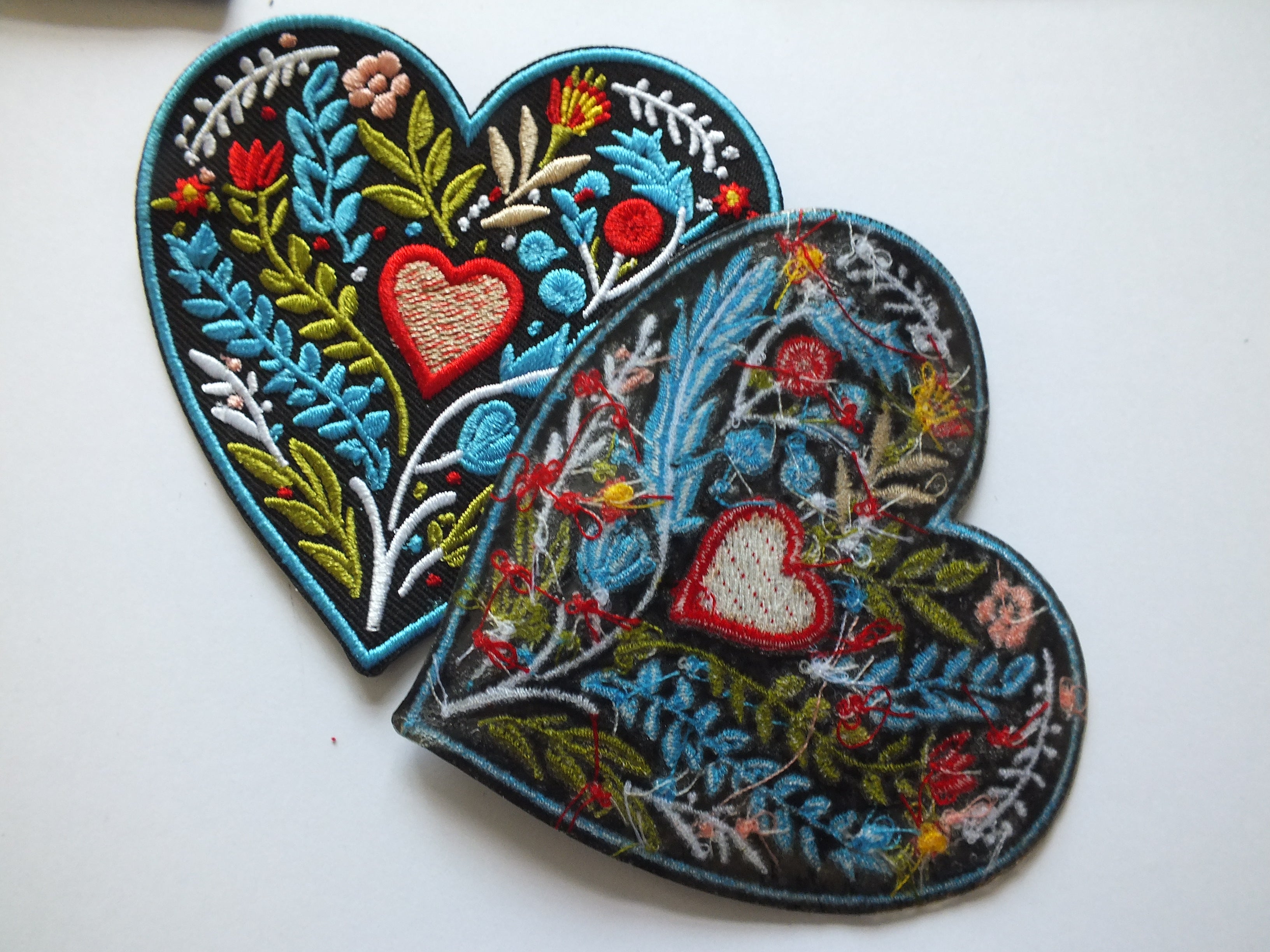 Embroidered Botanical Patch Personalized Floral Gifts for Mom Custom Heart Iron On Patch Large Sew On Flower Patches Love Heart Fabric