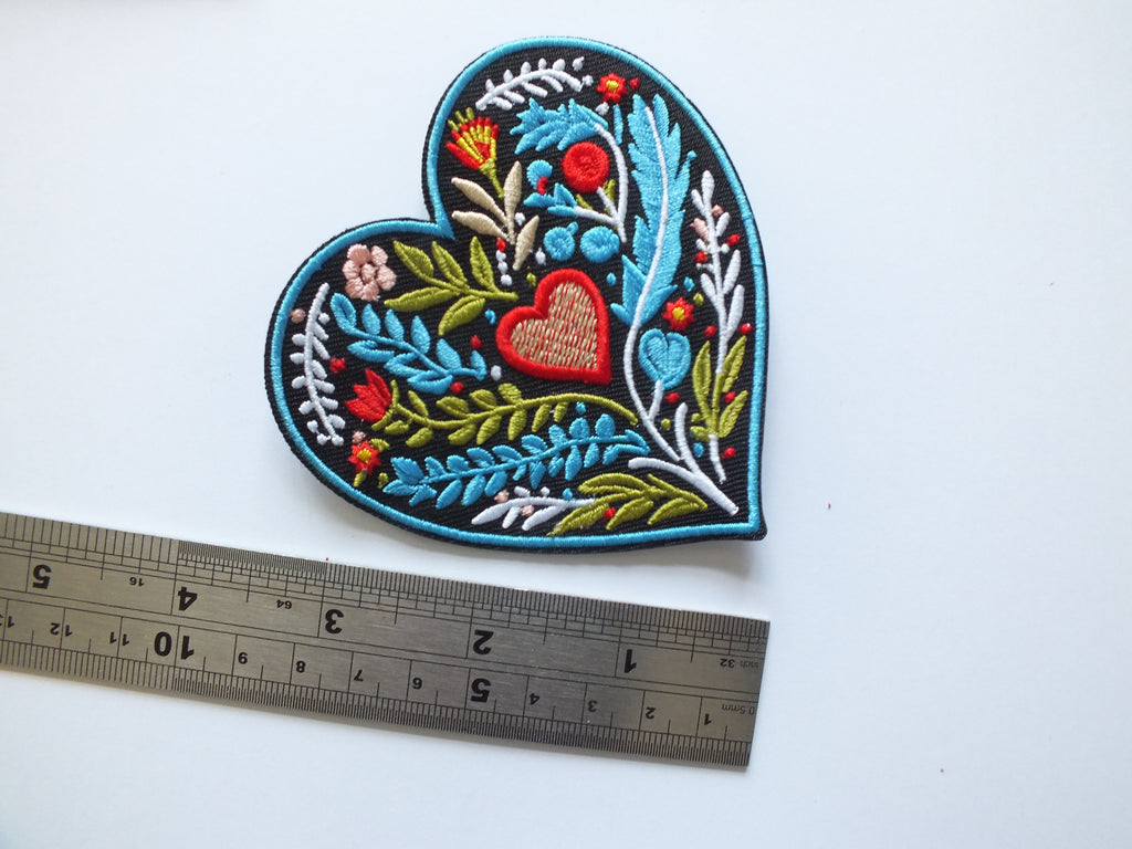 Embroidered Botanical Patch Personalized Floral Gifts for Mom Custom Heart Iron On Patch Large Sew On Flower Patches Love Heart Fabric