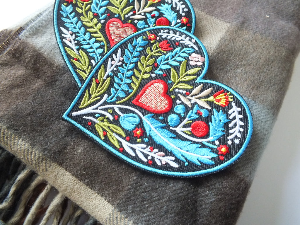 Embroidered Botanical Patch Personalized Floral Gifts for Mom Custom Heart Iron On Patch Large Sew On Flower Patches Love Heart Fabric