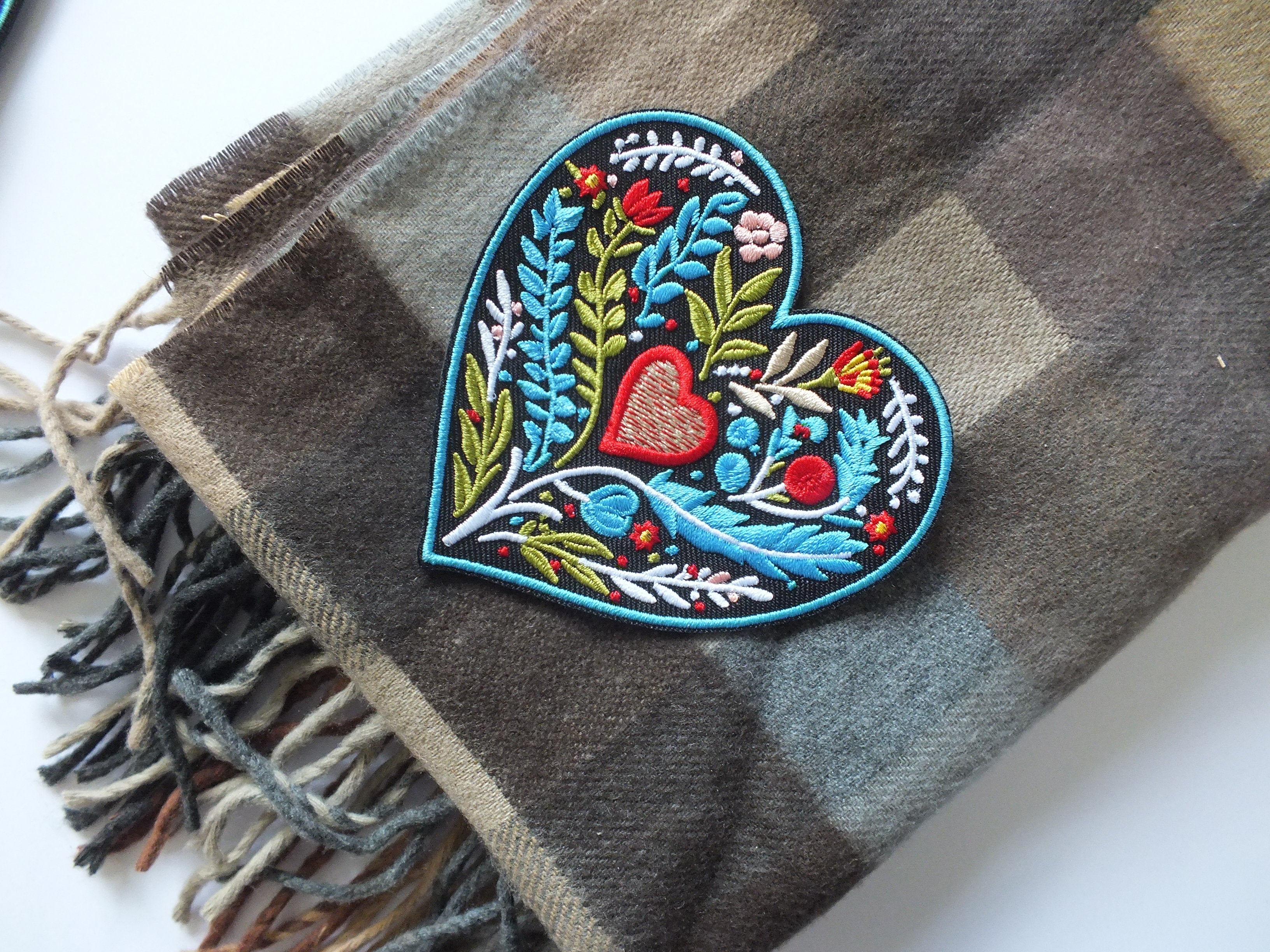Embroidered Botanical Patch Personalized Floral Gifts for Mom Custom Heart Iron On Patch Large Sew On Flower Patches Love Heart Fabric