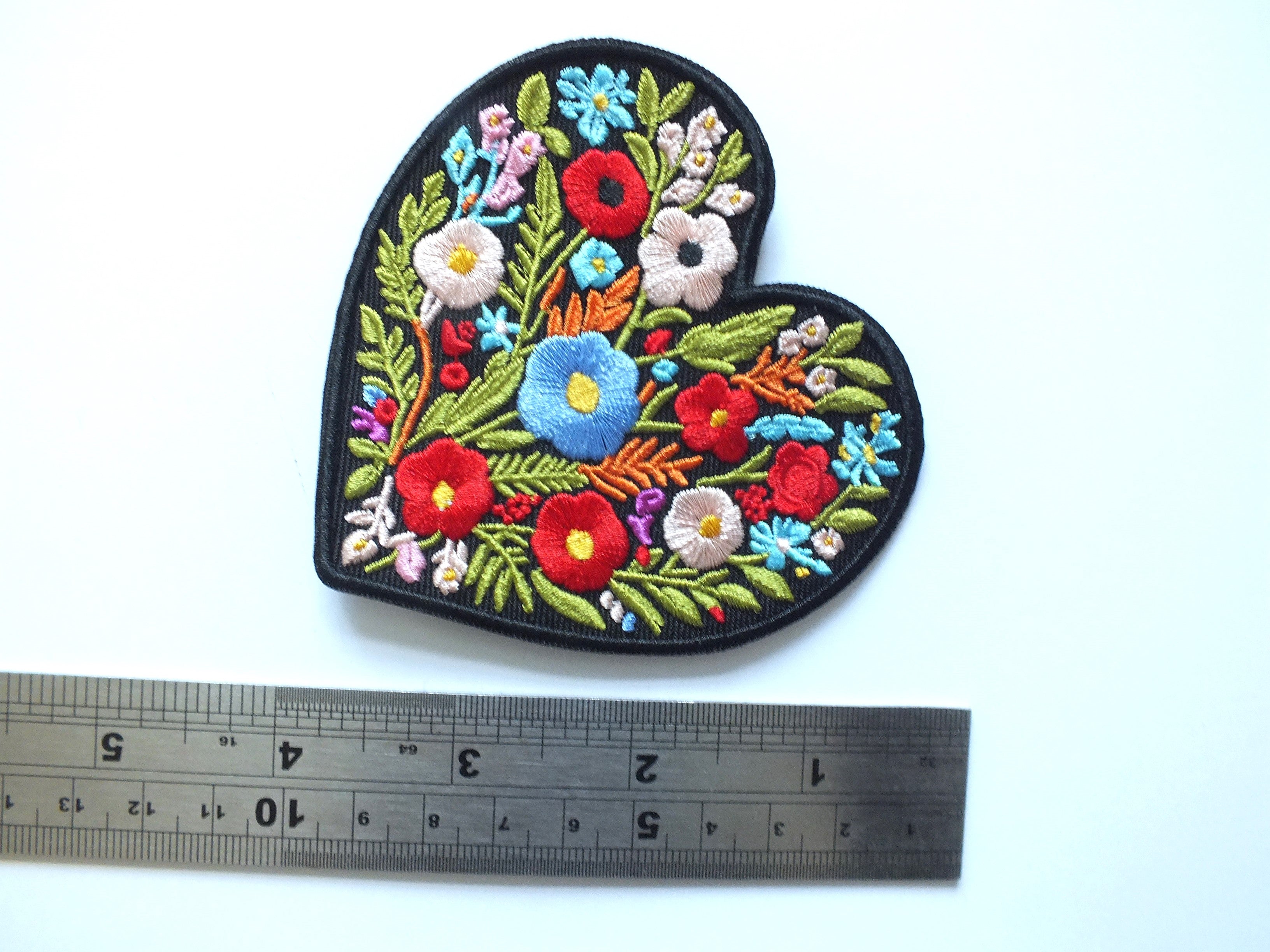Cute Heart Flower Patch Embroidered Iron On or Hook and Loop Aesthetic Appliqué for Backpacks Jackets & DIY Projects Floral Heart Patch