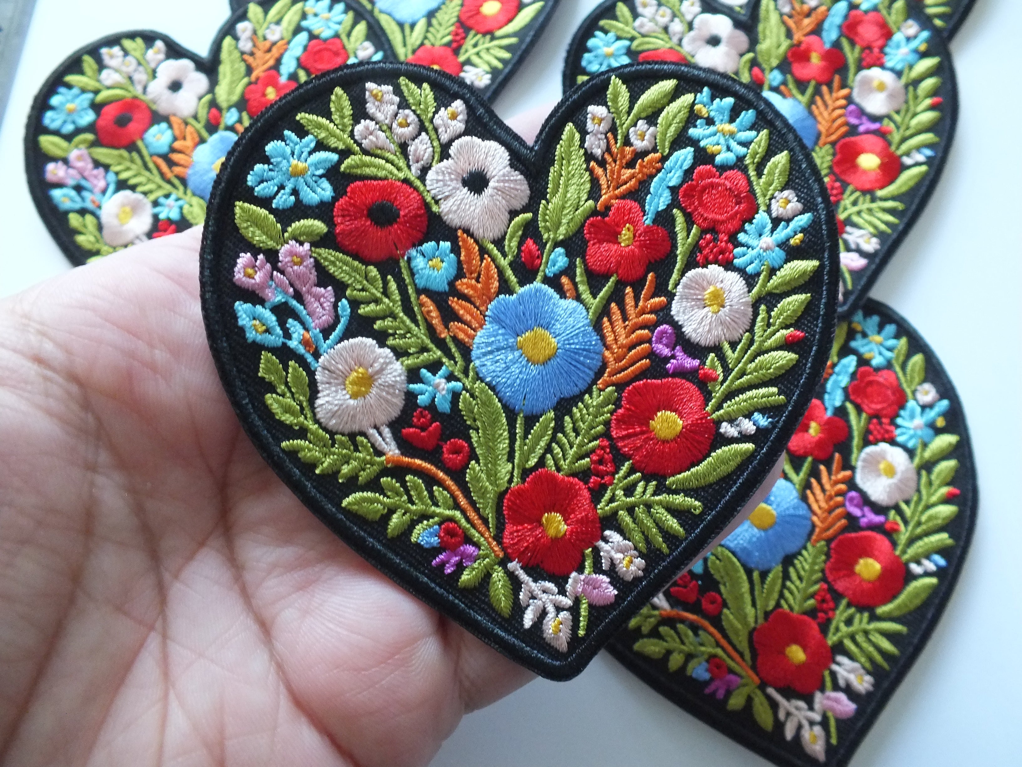 Cute Heart Flower Patch Embroidered Iron On or Hook and Loop Aesthetic Appliqué for Backpacks Jackets & DIY Projects Floral Heart Patch