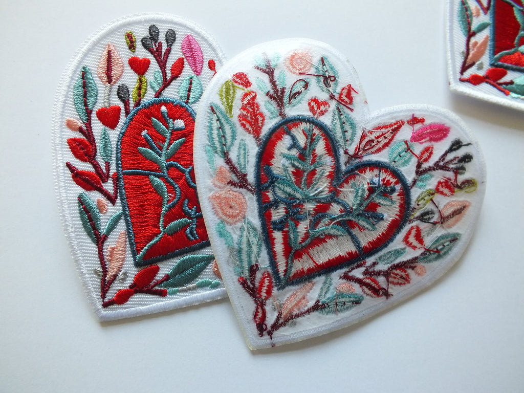 Love Heart Patch Embroidered Red Heart with Colorful Leaves Iron On or Hook Loop Cute Heart Patch Embroidered Anatomical Heart Jacket Badge