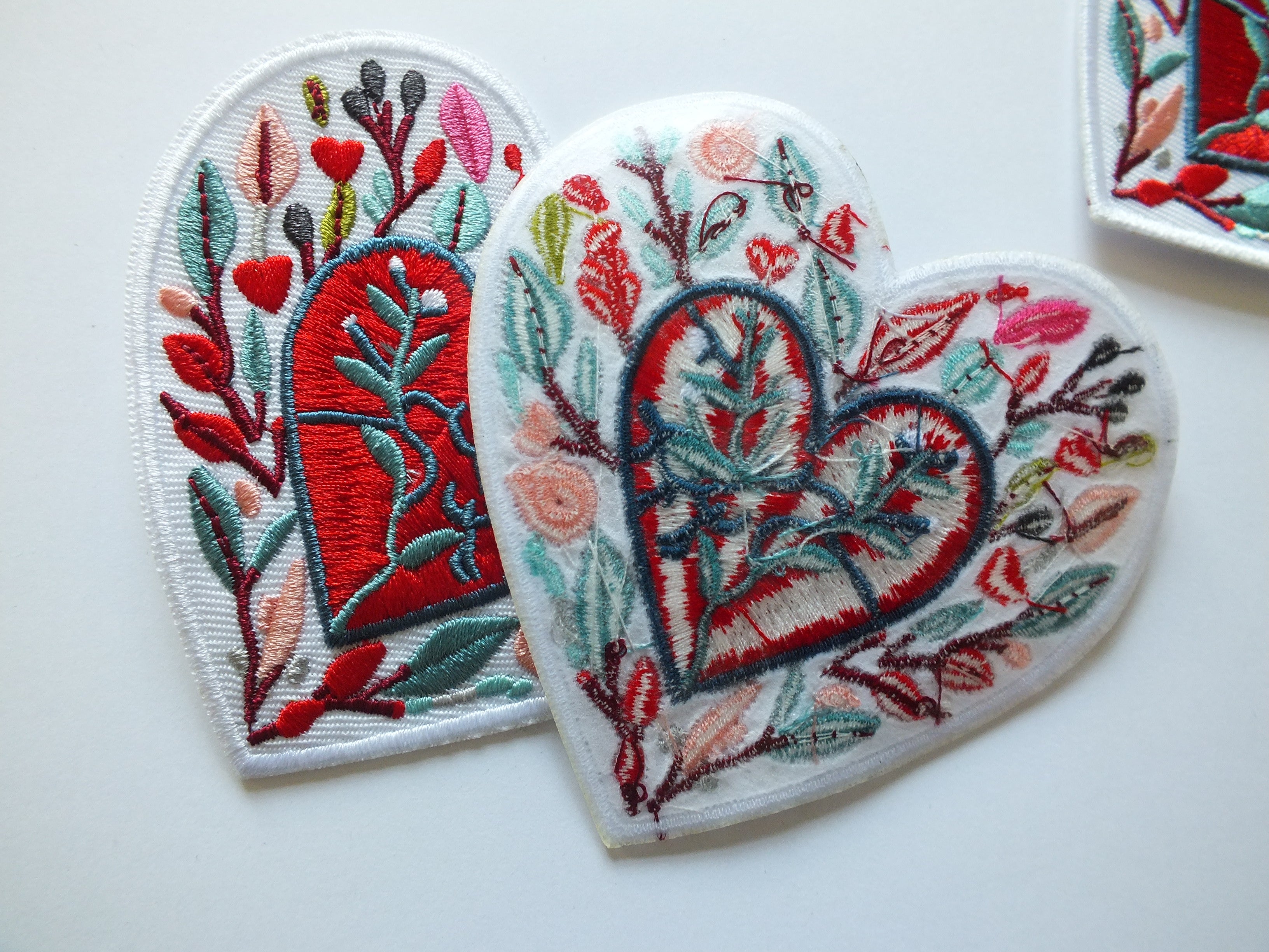 Love Heart Patch Embroidered Red Heart with Colorful Leaves Iron On or Hook Loop Cute Heart Patch Embroidered Anatomical Heart Jacket Badge