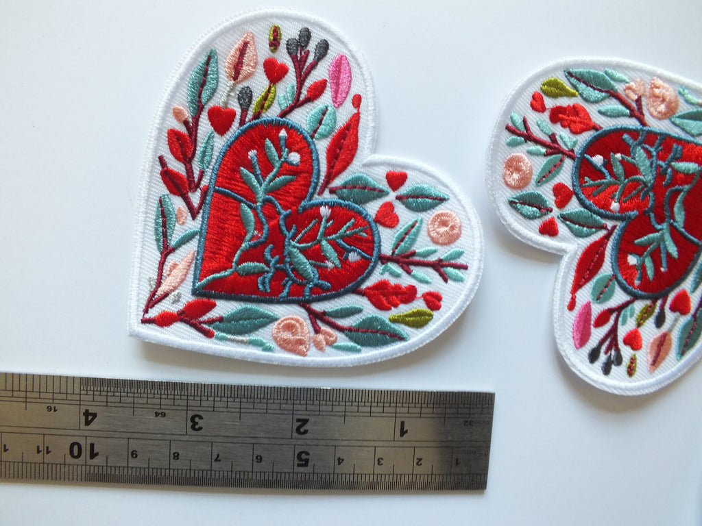 Love Heart Patch Embroidered Red Heart with Colorful Leaves Iron On or Hook Loop Cute Heart Patch Embroidered Anatomical Heart Jacket Badge