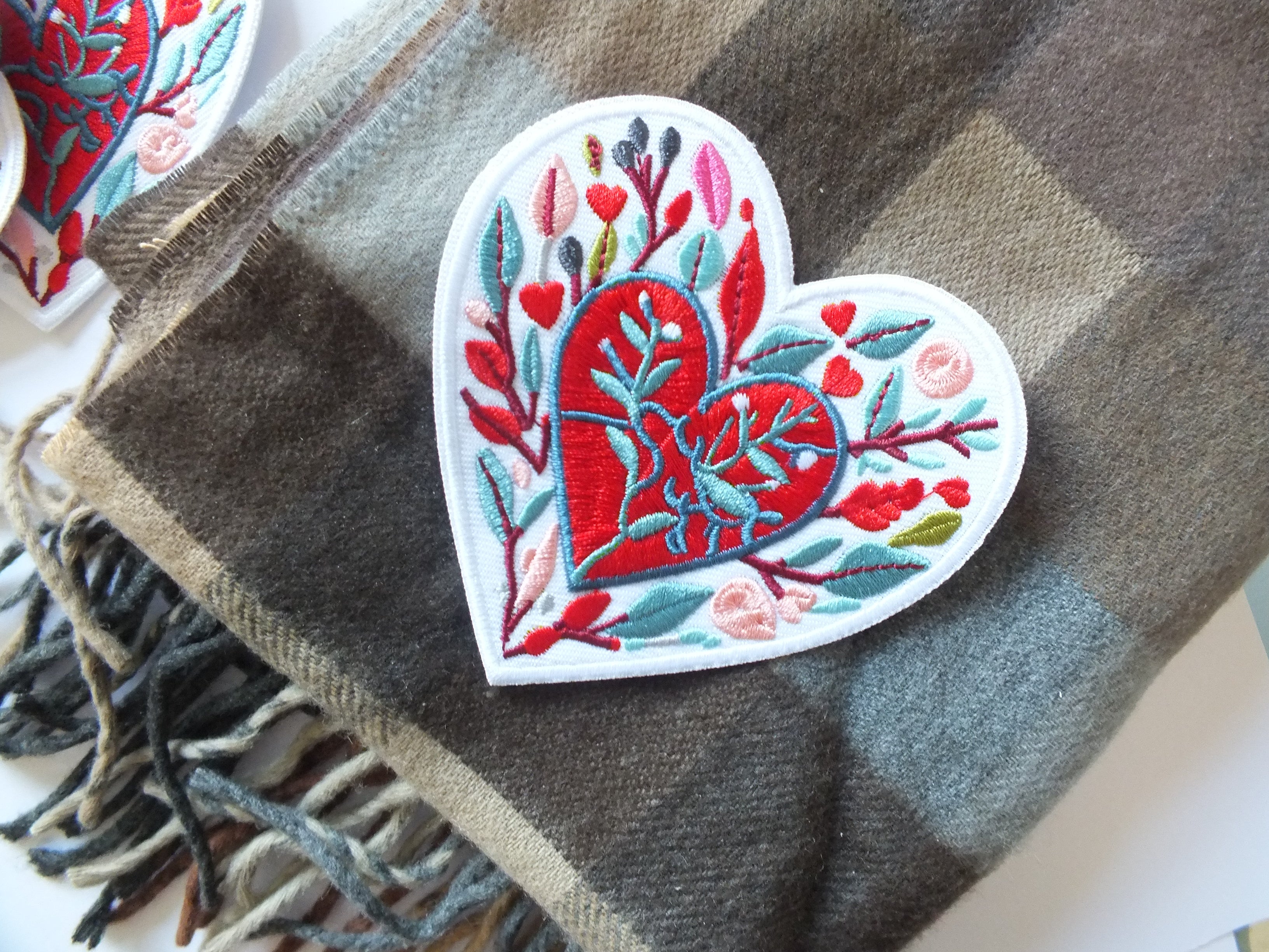 Love Heart Patch Embroidered Red Heart with Colorful Leaves Iron On or Hook Loop Cute Heart Patch Embroidered Anatomical Heart Jacket Badge