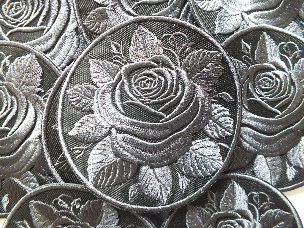Black Rose Embroidered Patch Gothic Iron On Sew On Dark Flower Jacket DIY Punk Alternative Clothing Accessory Gift Floral Embroidery
