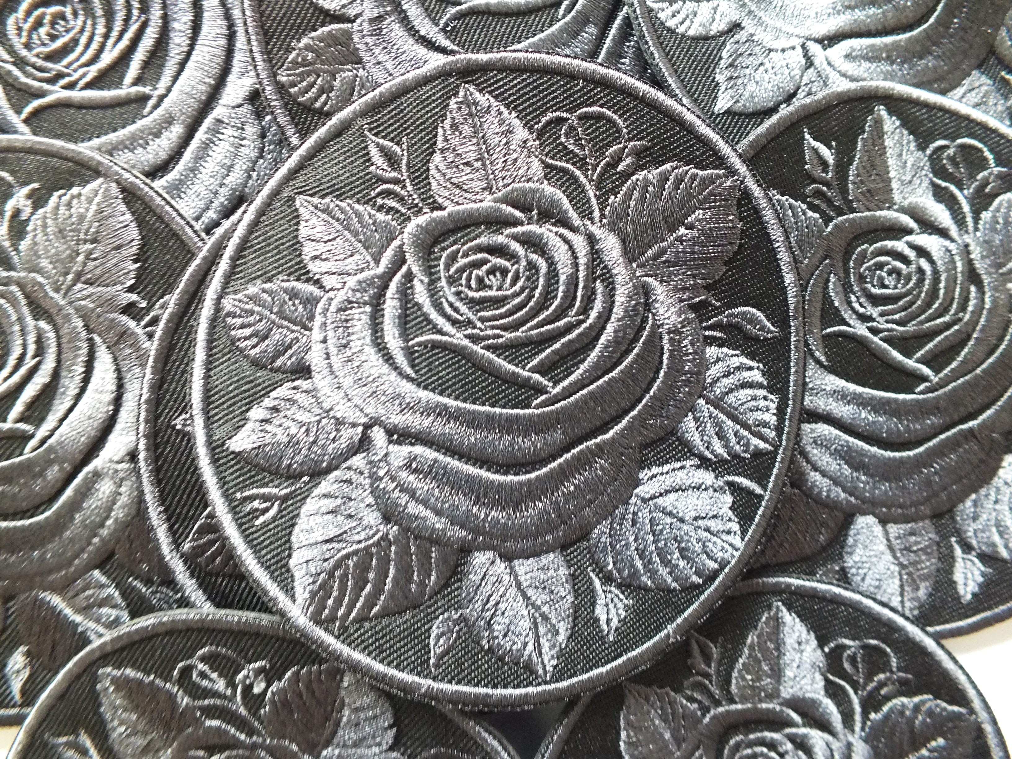 Black Rose Embroidered Patch Gothic Iron On Sew On Dark Flower Jacket DIY Punk Alternative Clothing Accessory Gift Floral Embroidery