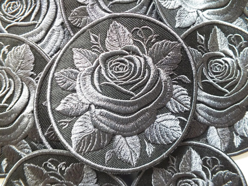Black Rose Embroidered Patch Gothic Iron On Sew On Dark Flower Jacket DIY Punk Alternative Clothing Accessory Gift Floral Embroidery