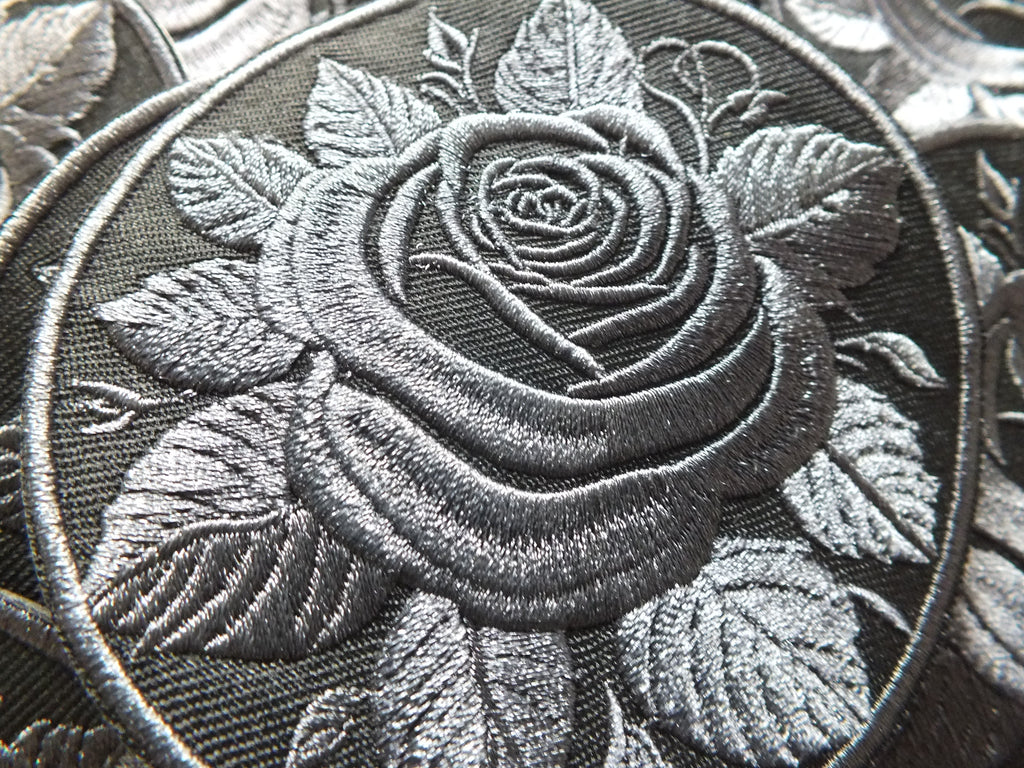 Black Rose Embroidered Patch Gothic Iron On Sew On Dark Flower Jacket DIY Punk Alternative Clothing Accessory Gift Floral Embroidery