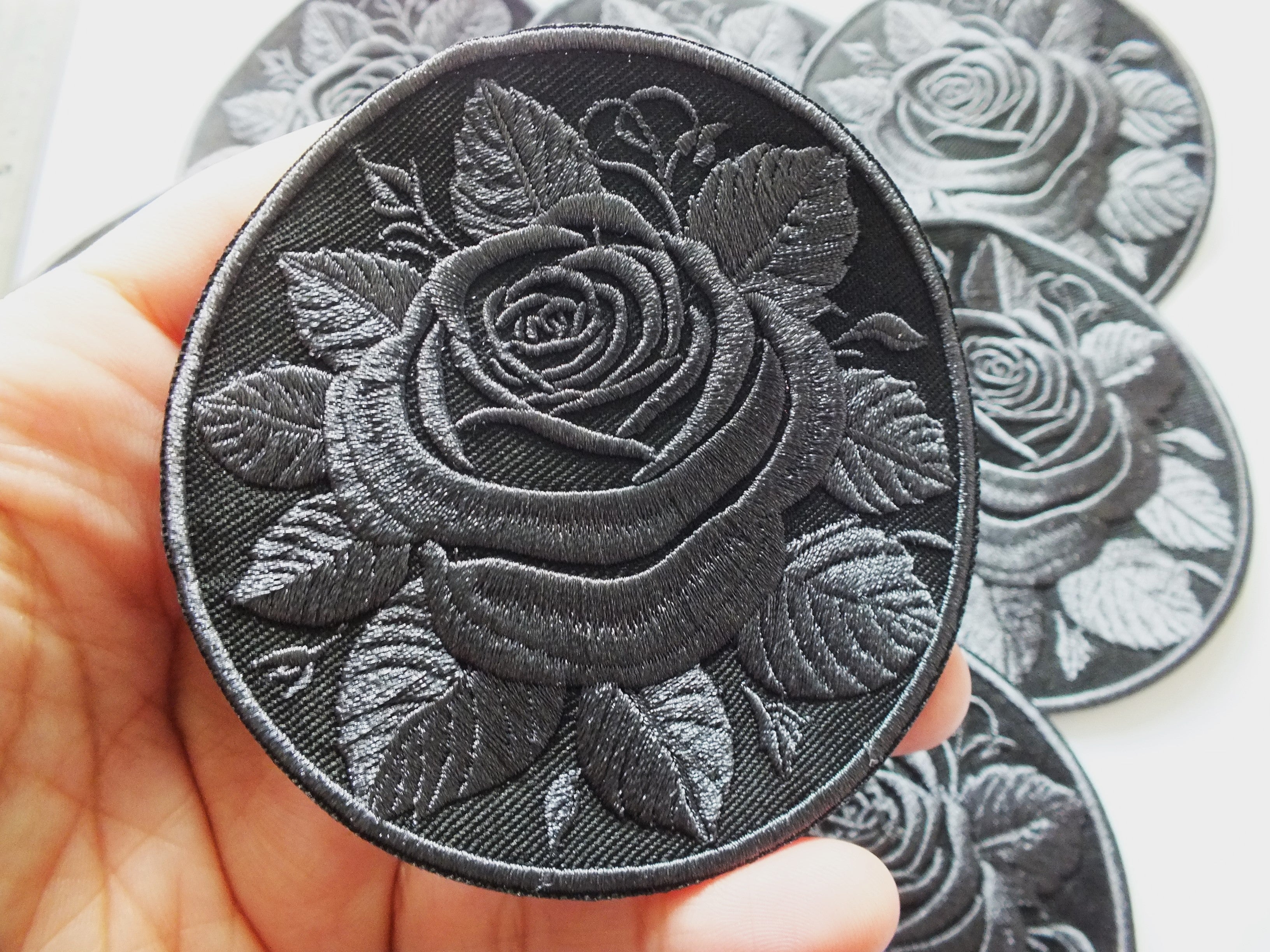 Black Rose Embroidered Patch Gothic Iron On Sew On Dark Flower Jacket DIY Punk Alternative Clothing Accessory Gift Floral Embroidery
