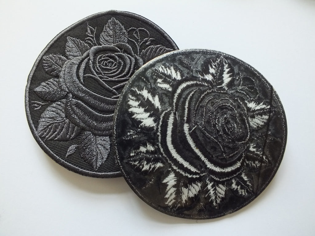 Black Rose Embroidered Patch Gothic Iron On Sew On Dark Flower Jacket DIY Punk Alternative Clothing Accessory Gift Floral Embroidery