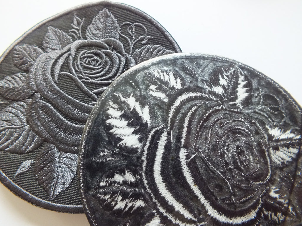 Black Rose Embroidered Patch Gothic Iron On Sew On Dark Flower Jacket DIY Punk Alternative Clothing Accessory Gift Floral Embroidery