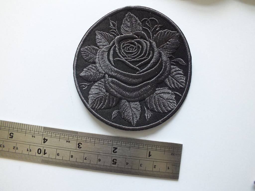Black Rose Embroidered Patch Gothic Iron On Sew On Dark Flower Jacket DIY Punk Alternative Clothing Accessory Gift Floral Embroidery