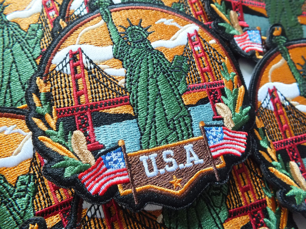 USA Travel Patch Hand Embroidered Travel Themed Patch Iron On New York Travel Patch Sew On World Traveler Patch Travel Bag Patch