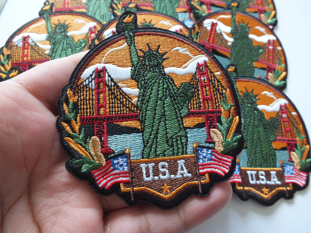 USA Travel Patch Hand Embroidered Travel Themed Patch Iron On New York Travel Patch Sew On World Traveler Patch Travel Bag Patch