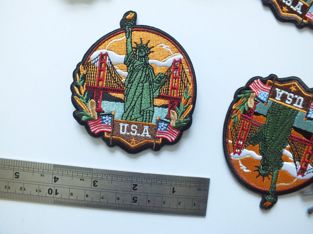 USA Travel Patch Hand Embroidered Travel Themed Patch Iron On New York Travel Patch Sew On World Traveler Patch Travel Bag Patch