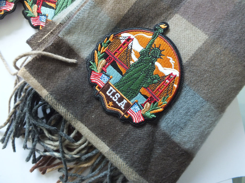 USA Travel Patch Hand Embroidered Travel Themed Patch Iron On New York Travel Patch Sew On World Traveler Patch Travel Bag Patch
