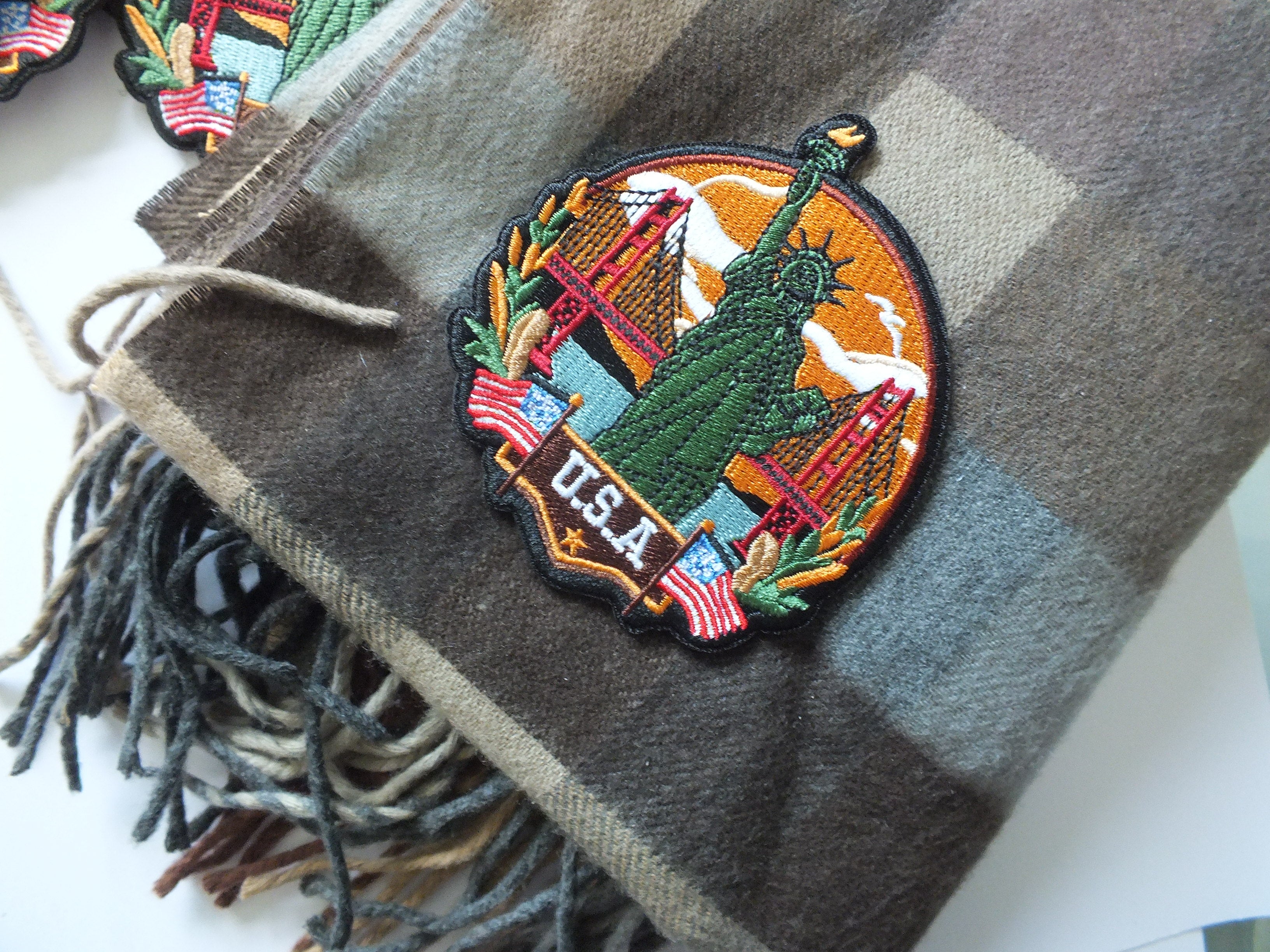 USA Travel Patch Hand Embroidered Travel Themed Patch Iron On New York Travel Patch Sew On World Traveler Patch Travel Bag Patch
