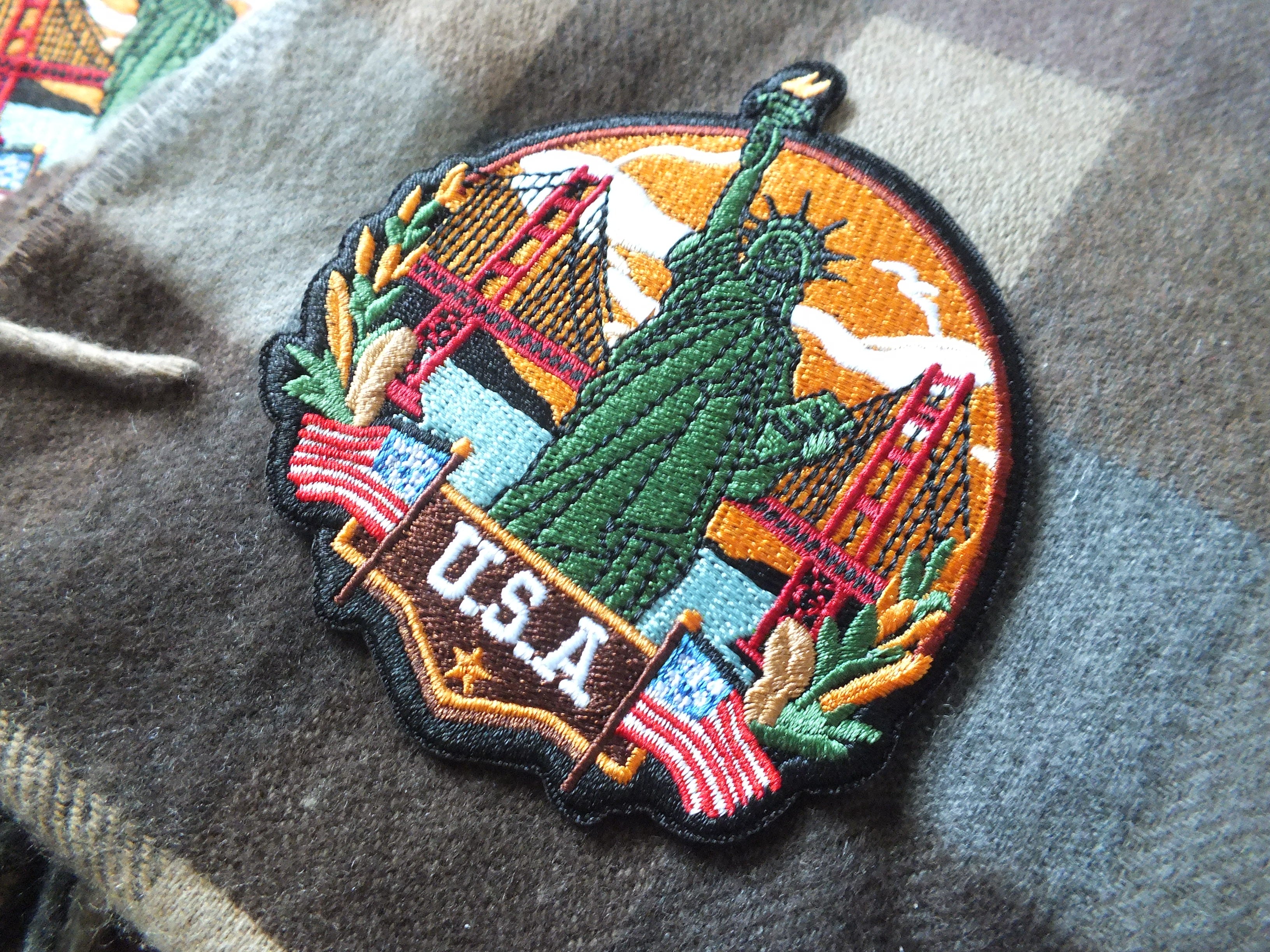 USA Travel Patch Hand Embroidered Travel Themed Patch Iron On New York Travel Patch Sew On World Traveler Patch Travel Bag Patch
