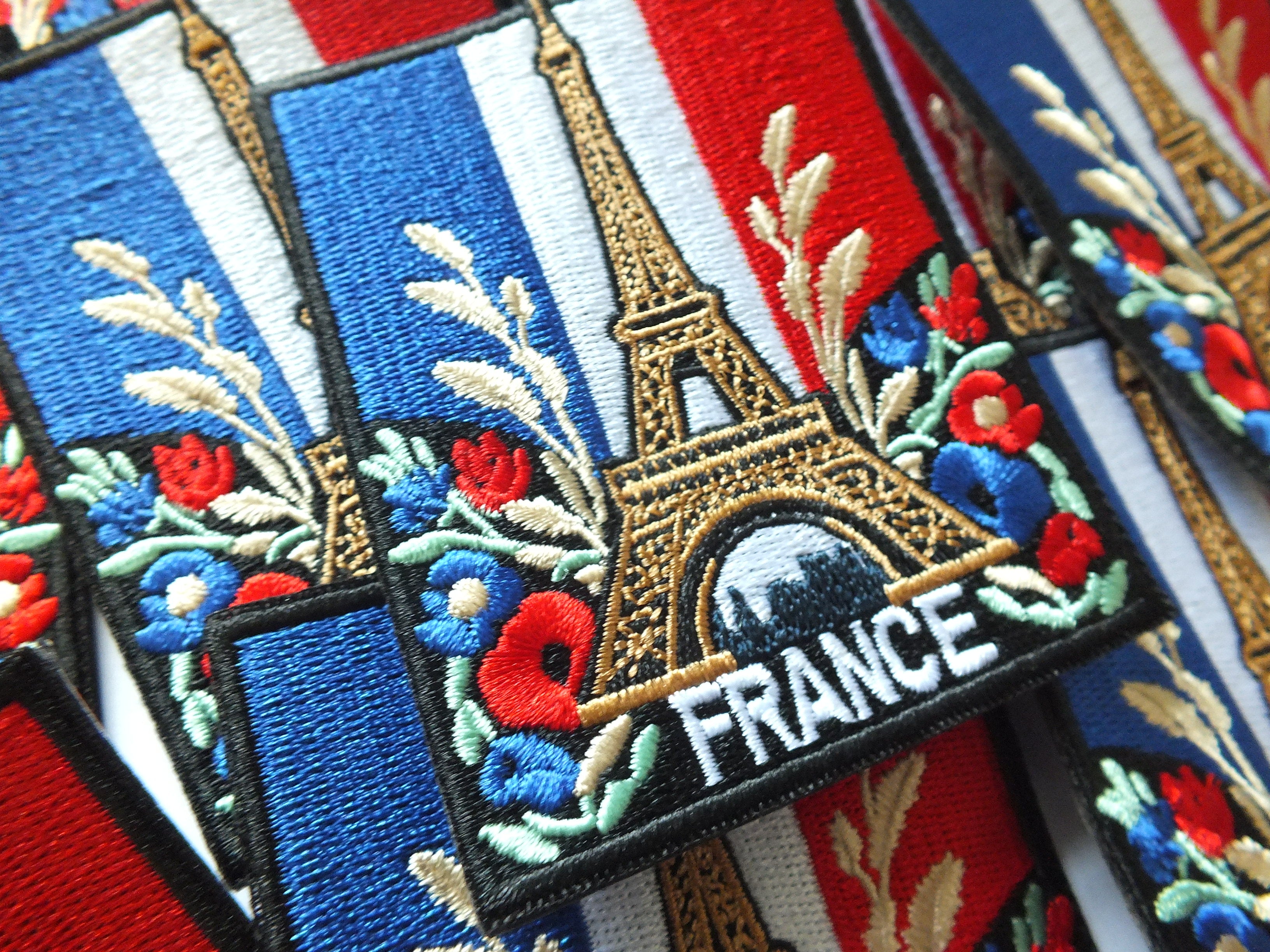 Eiffel Tower Iron On Patch Large Flag of France Embroidered Handmade Patch Colorful Sew On Travel Patch for Jacket Poppy Flower Patch Paris