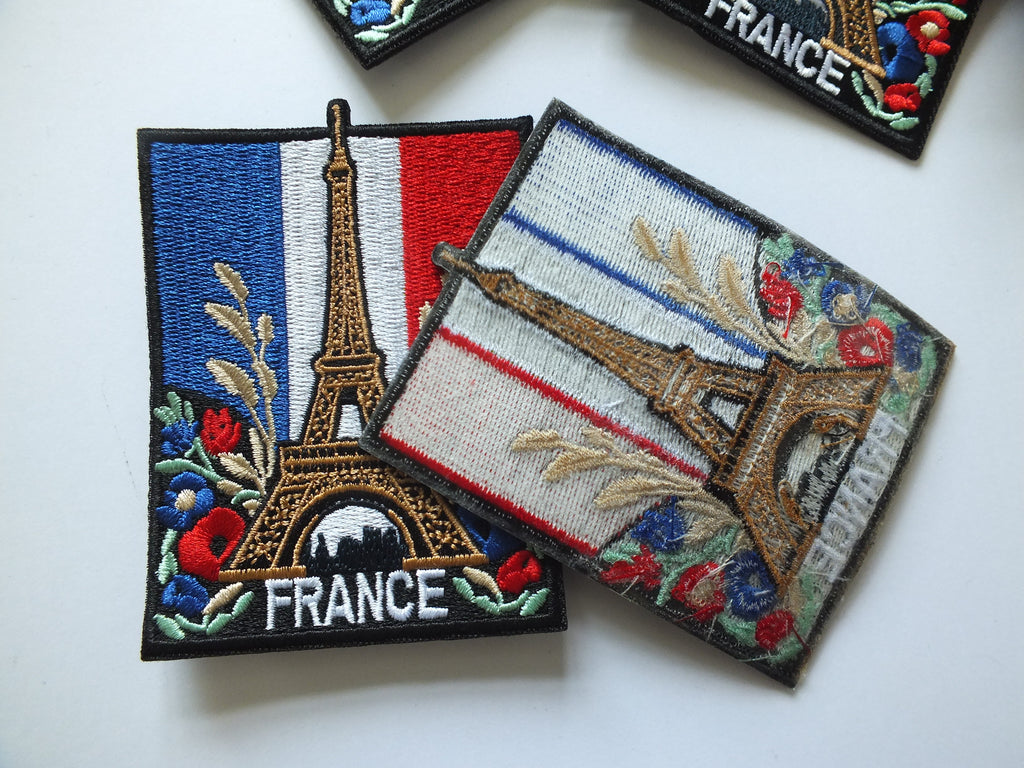 Eiffel Tower Iron On Patch Large Flag of France Embroidered Handmade Patch Colorful Sew On Travel Patch for Jacket Poppy Flower Patch Paris