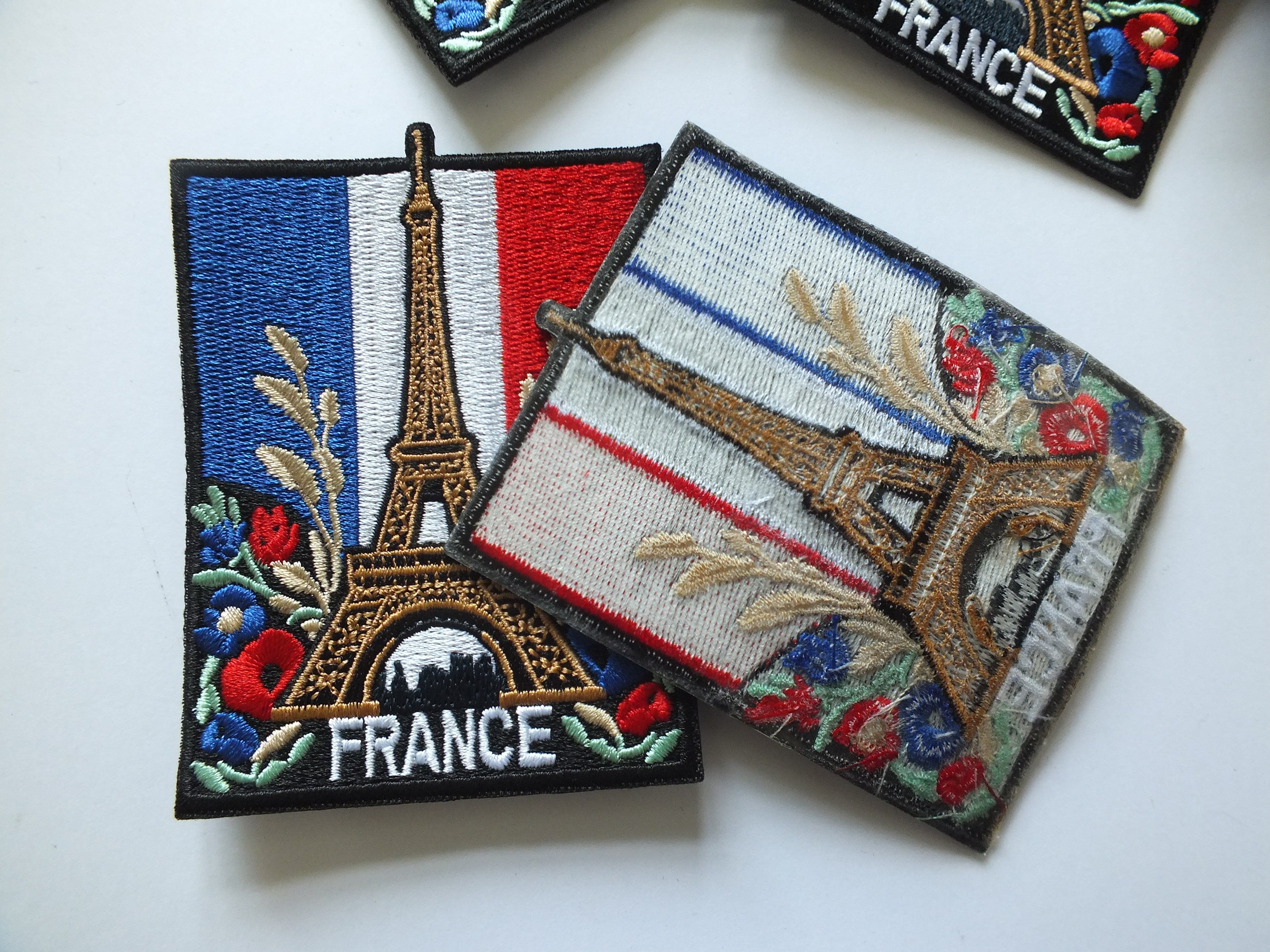 Eiffel Tower Iron On Patch Large Flag of France Embroidered Handmade Patch Colorful Sew On Travel Patch for Jacket Poppy Flower Patch Paris