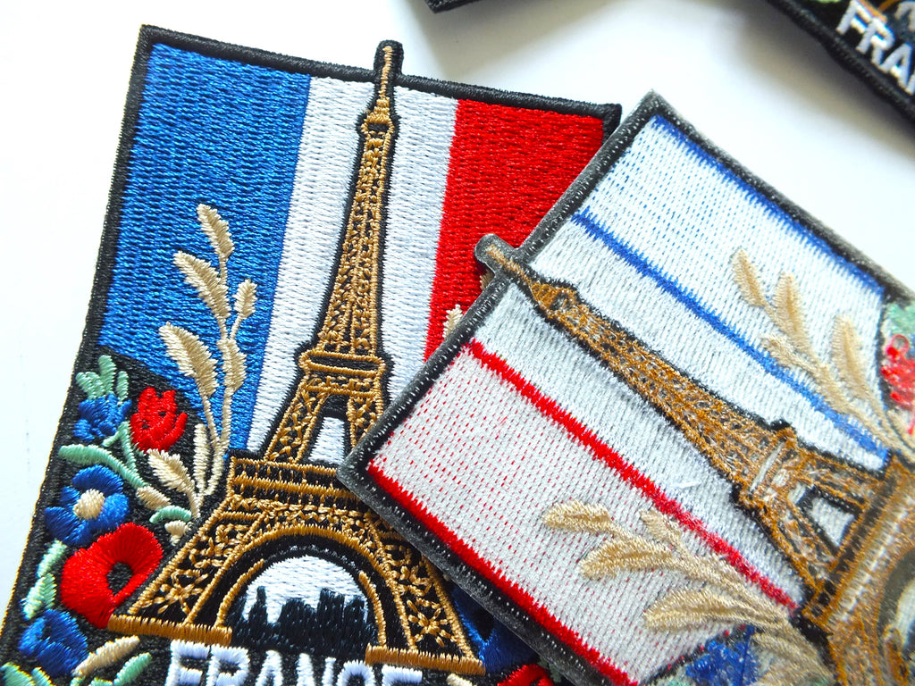 Eiffel Tower Iron On Patch Large Flag of France Embroidered Handmade Patch Colorful Sew On Travel Patch for Jacket Poppy Flower Patch Paris