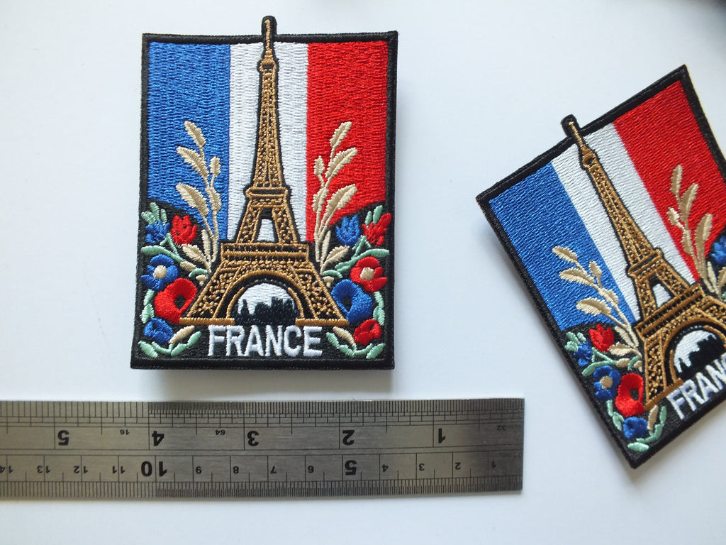 Eiffel Tower Iron On Patch Large Flag of France Embroidered Handmade Patch Colorful Sew On Travel Patch for Jacket Poppy Flower Patch Paris