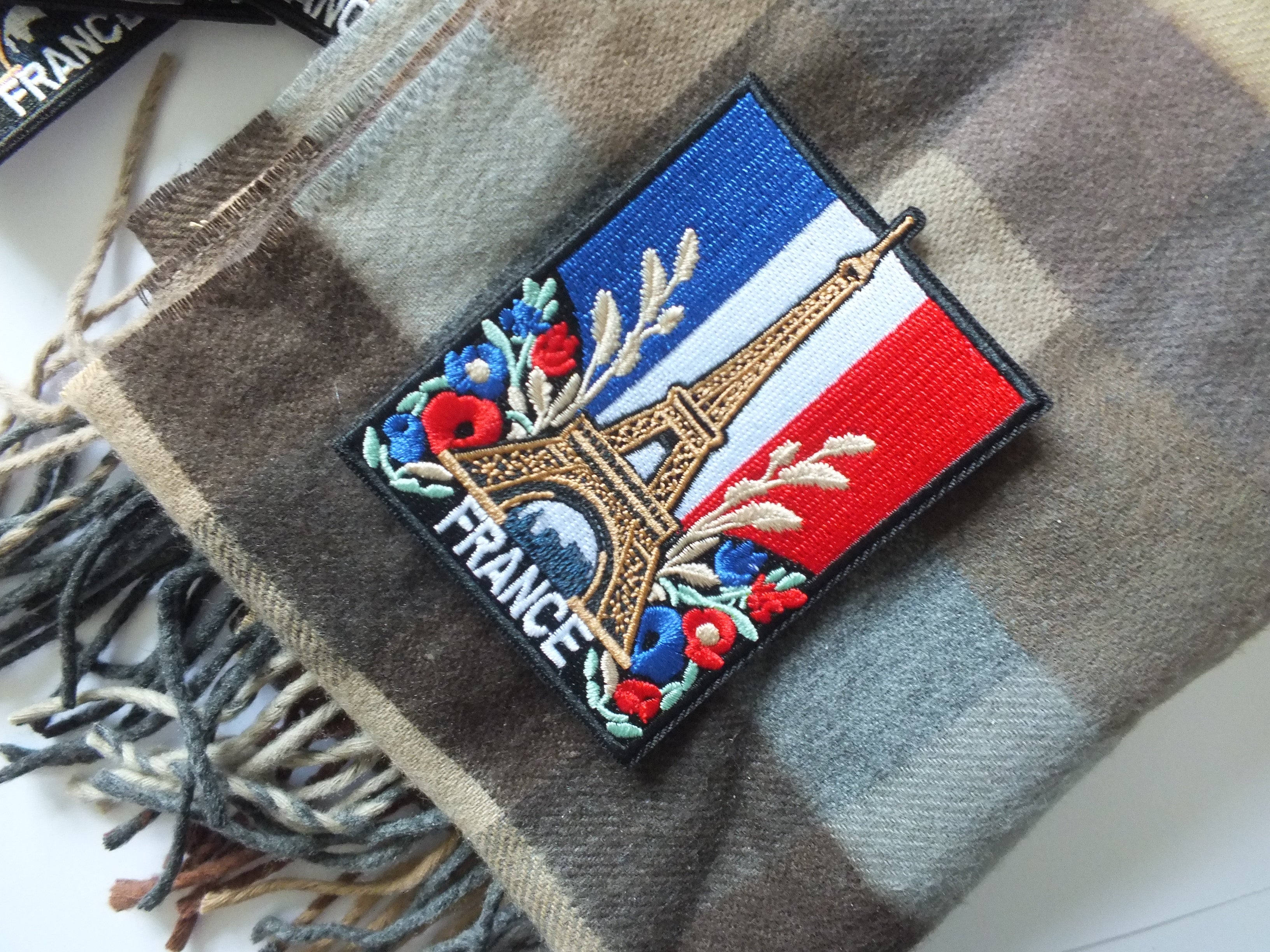 Eiffel Tower Iron On Patch Large Flag of France Embroidered Handmade Patch Colorful Sew On Travel Patch for Jacket Poppy Flower Patch Paris