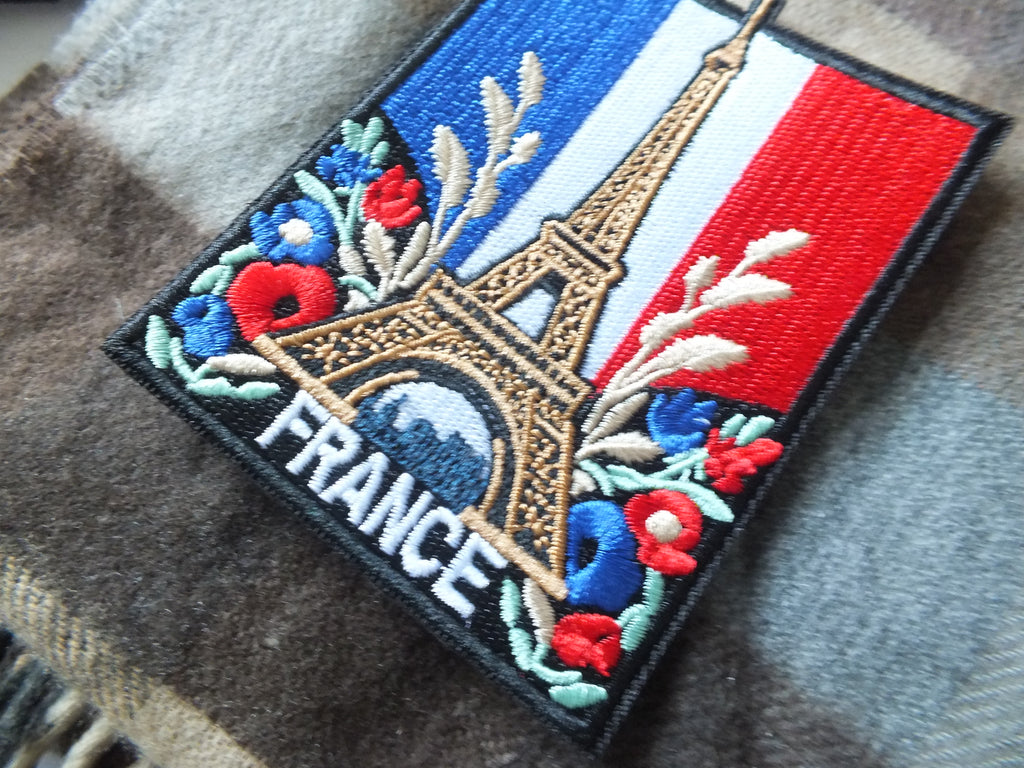 Eiffel Tower Iron On Patch Large Flag of France Embroidered Handmade Patch Colorful Sew On Travel Patch for Jacket Poppy Flower Patch Paris
