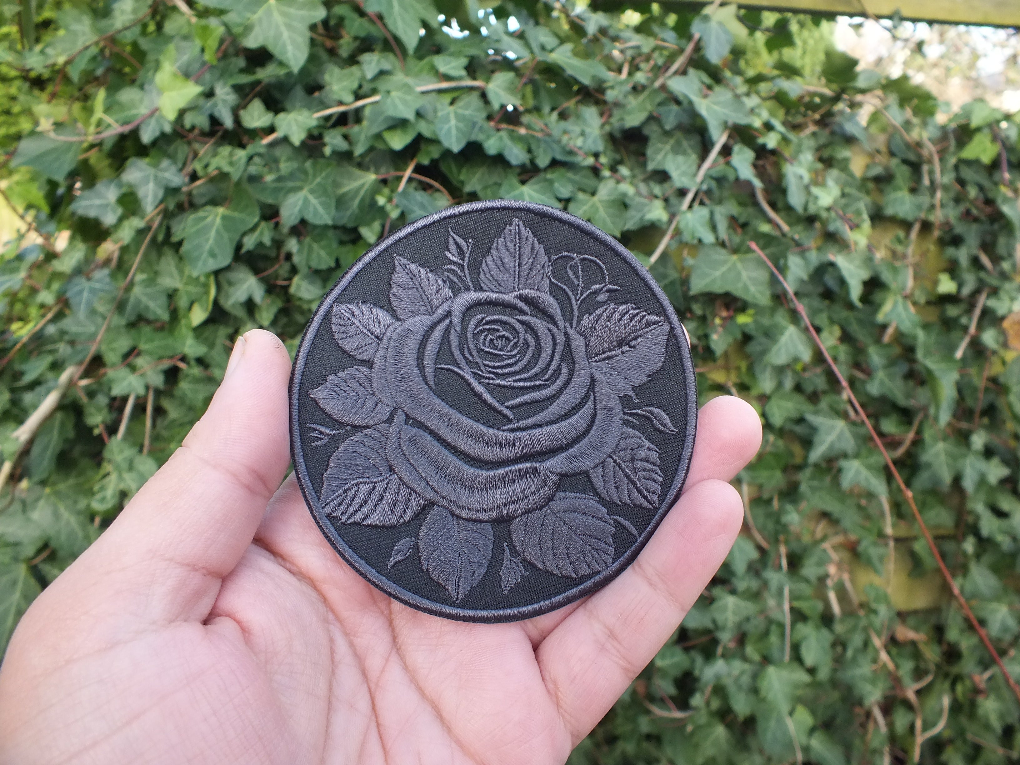 Black Rose Embroidered Patch Gothic Iron On Sew On Dark Flower Jacket DIY Punk Alternative Clothing Accessory Gift Floral Embroidery