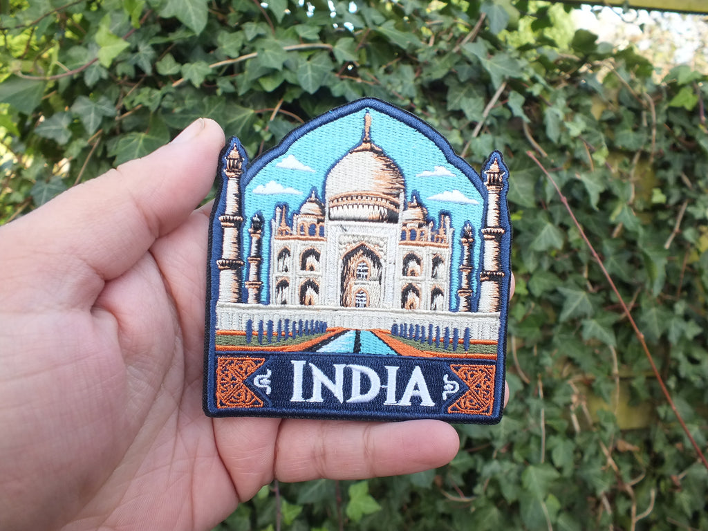India Travel Patch Iron On Embroidered Taj Mahal Appliqué Wonder of World Travel Souvenir Patch for Jacket Backpack World City Keepsake
