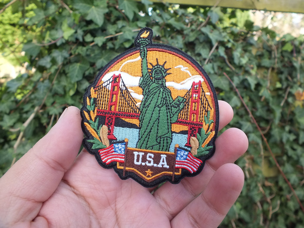 USA Travel Patch Hand Embroidered Travel Themed Patch Iron On New York Travel Patch Sew On World Traveler Patch Travel Bag Patch