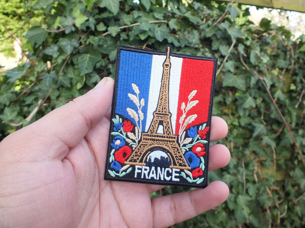 Eiffel Tower Iron On Patch Large Flag of France Embroidered Handmade Patch Colorful Sew On Travel Patch for Jacket Poppy Flower Patch Paris