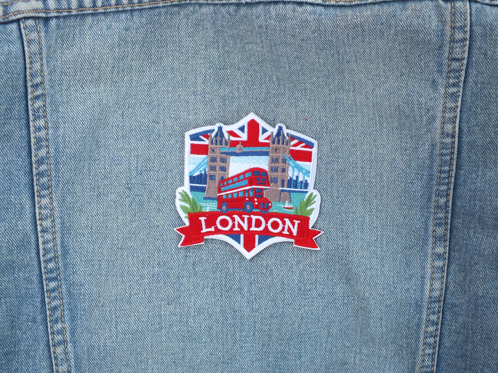 London Travel Patch Iron On Embroidered UK Appliqué Sew On Travel Souvenir Patch Hook Loop Travel Jacket Patch World Traveler Themed Patches