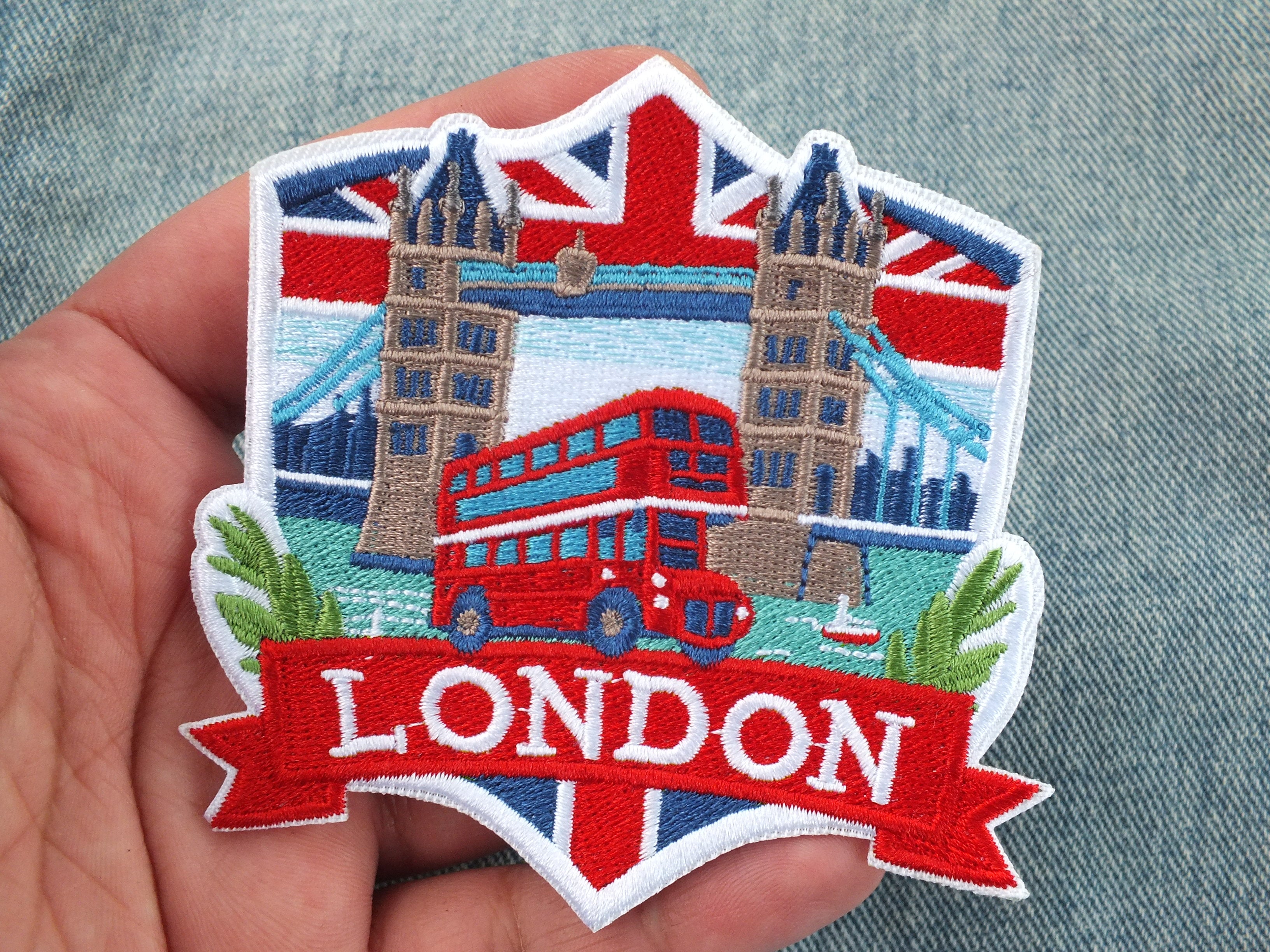 London Travel Patch Iron On Embroidered UK Appliqué Sew On Travel Souvenir Patch Hook Loop Travel Jacket Patch World Traveler Themed Patches