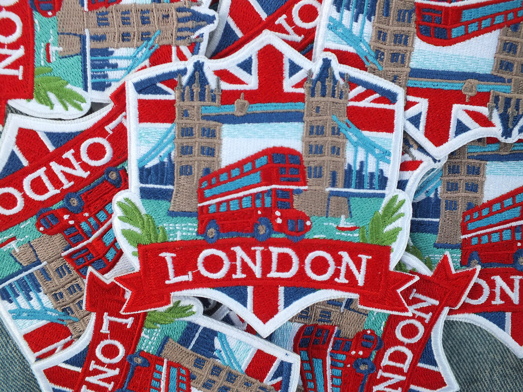 London Travel Patch Iron On Embroidered UK Appliqué Sew On Travel Souvenir Patch Hook Loop Travel Jacket Patch World Traveler Themed Patches