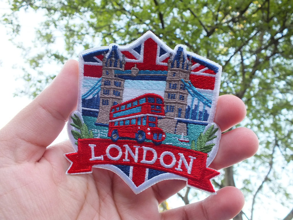 London Travel Patch Iron On Embroidered UK Appliqué Sew On Travel Souvenir Patch Hook Loop Travel Jacket Patch World Traveler Themed Patches