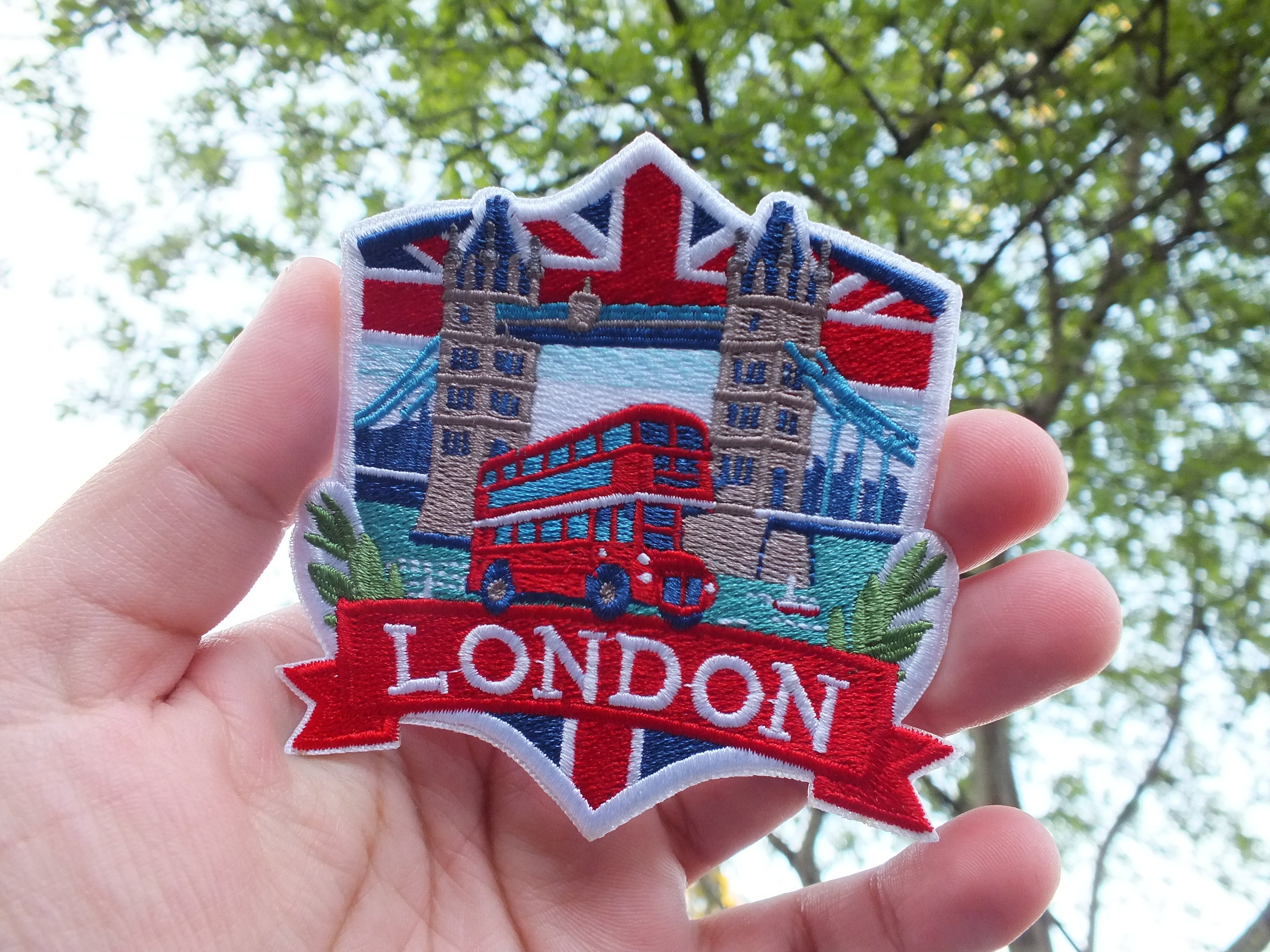 London Travel Patch Iron On Embroidered UK Appliqué Sew On Travel Souvenir Patch Hook Loop Travel Jacket Patch World Traveler Themed Patches