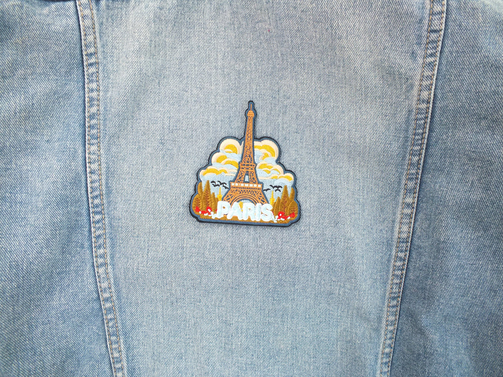 Eiffel Tower Embroidered Patch Paris Travel Badge for Backpack Iron On Hook and Loop Paris Travel Patch Embroidered Eiffel Tower Souvenir