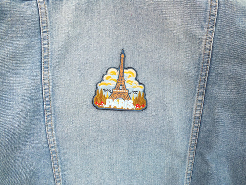 Eiffel Tower Embroidered Patch Paris Travel Badge for Backpack Iron On Hook and Loop Paris Travel Patch Embroidered Eiffel Tower Souvenir