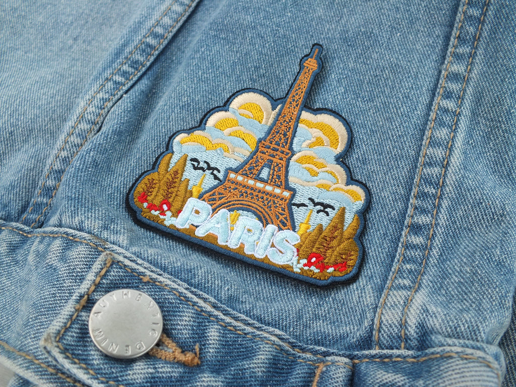 Eiffel Tower Embroidered Patch Paris Travel Badge for Backpack Iron On Hook and Loop Paris Travel Patch Embroidered Eiffel Tower Souvenir