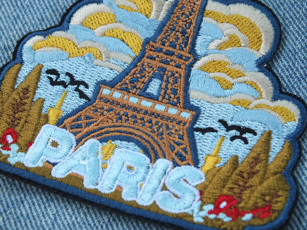 Eiffel Tower Embroidered Patch Paris Travel Badge for Backpack Iron On Hook and Loop Paris Travel Patch Embroidered Eiffel Tower Souvenir