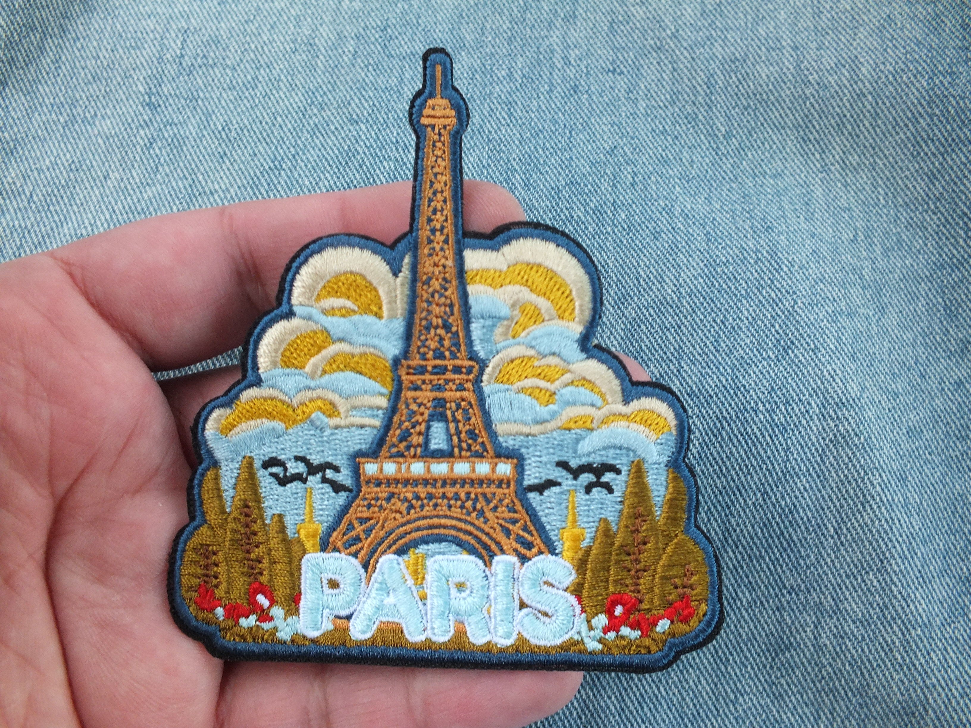 Eiffel Tower Embroidered Patch Paris Travel Badge for Backpack Iron On Hook and Loop Paris Travel Patch Embroidered Eiffel Tower Souvenir