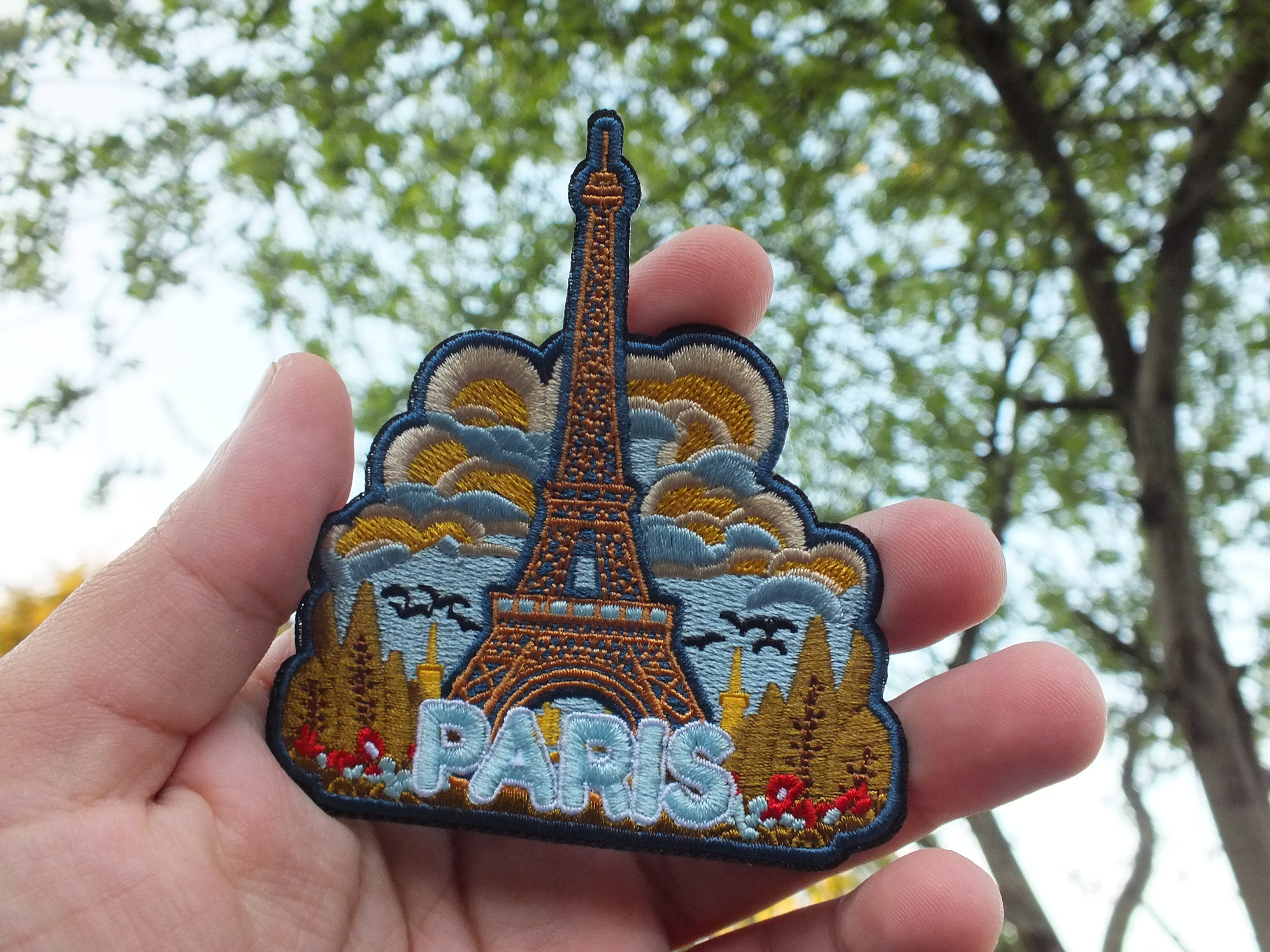 Eiffel Tower Embroidered Patch Paris Travel Badge for Backpack Iron On Hook and Loop Paris Travel Patch Embroidered Eiffel Tower Souvenir