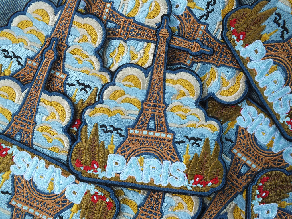 Eiffel Tower Embroidered Patch Paris Travel Badge for Backpack Iron On Hook and Loop Paris Travel Patch Embroidered Eiffel Tower Souvenir