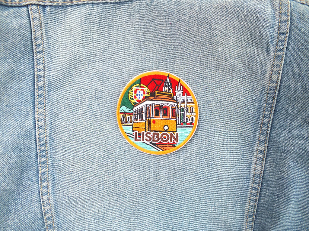 Lisbon Travel Patch Iron On World Traveler Patches Hand Embroidered Portugal Travel Bag Patch Large Custom Embroidered Patches