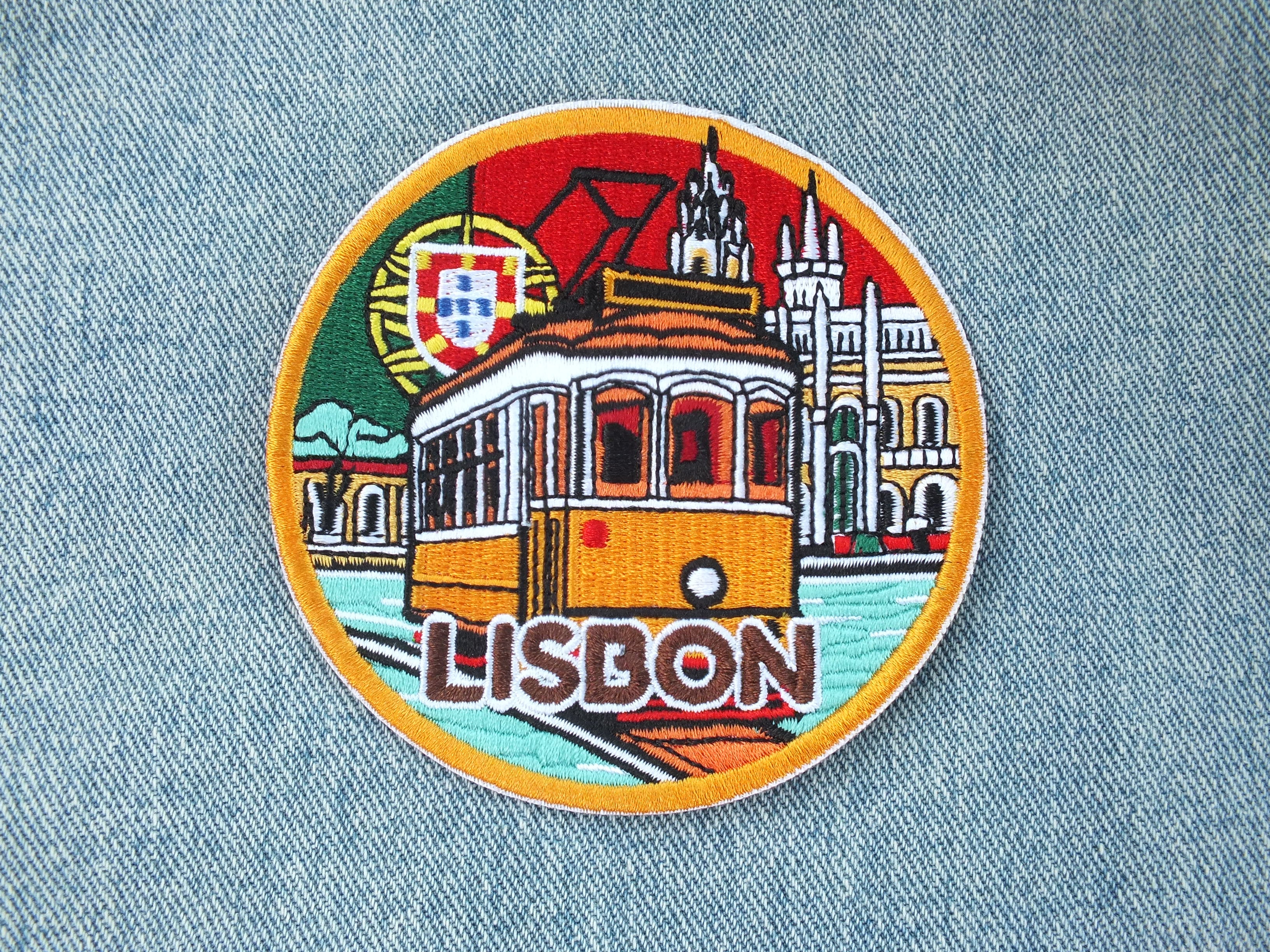 Lisbon Travel Patch Iron On World Traveler Patches Hand Embroidered Portugal Travel Bag Patch Large Custom Embroidered Patches
